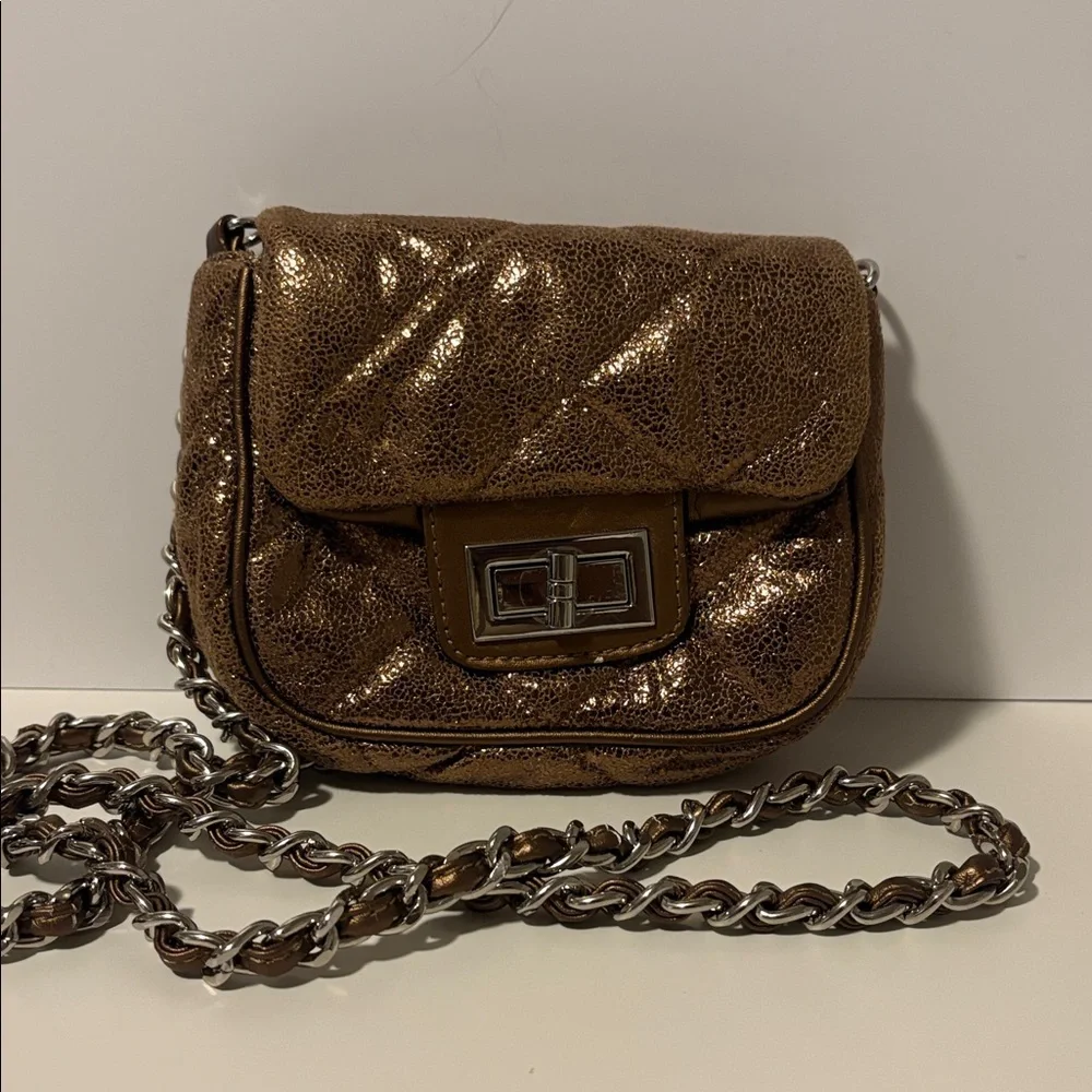 BCBGeneration Bronze Quilted Crossbody With Chain Woven Strap